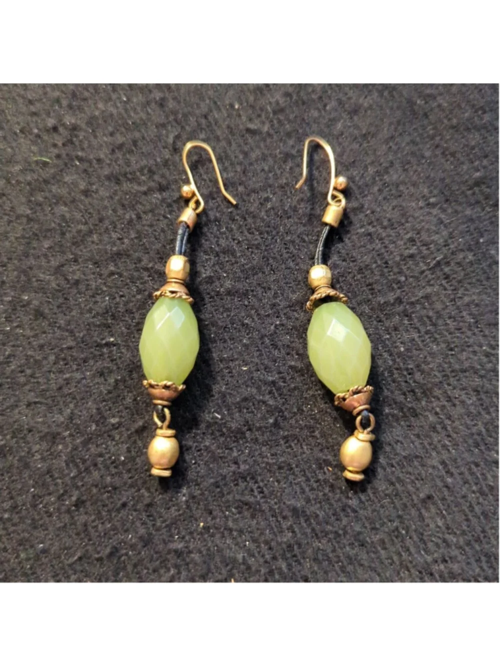 Gold Tone Green Beaded Dangle Statement Earrings